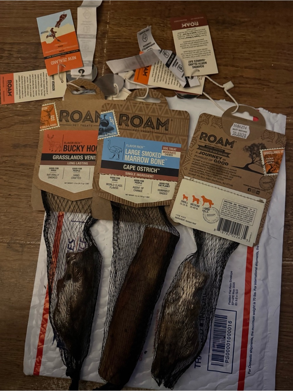 ROAM Dog Bones / Chews NEW lot of 3 tough bully venison & ostrich long lasting